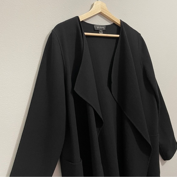 St. John Coatigan 100% Wool Black Knit Cardigan Jacket Long Line Womens 10 - Picture 11 of 13